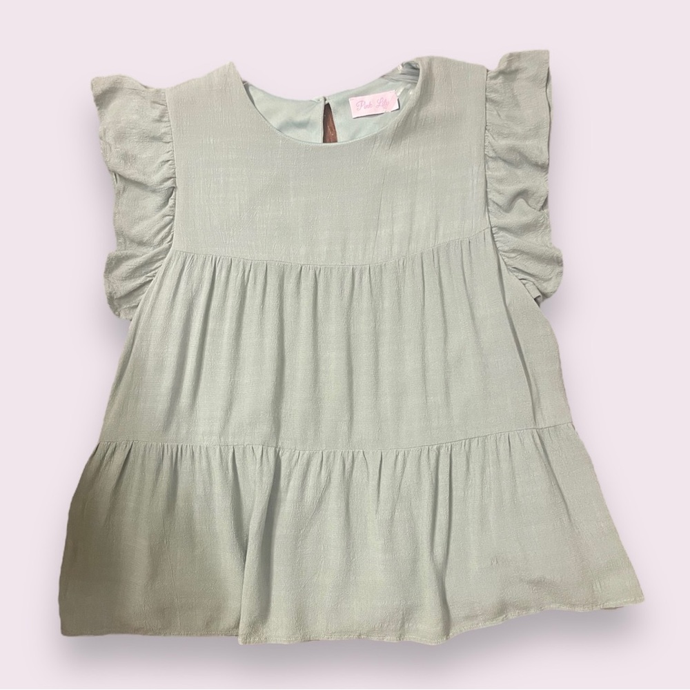 Pink Lily Sleveless Baby Doll Tiered Blouse- M